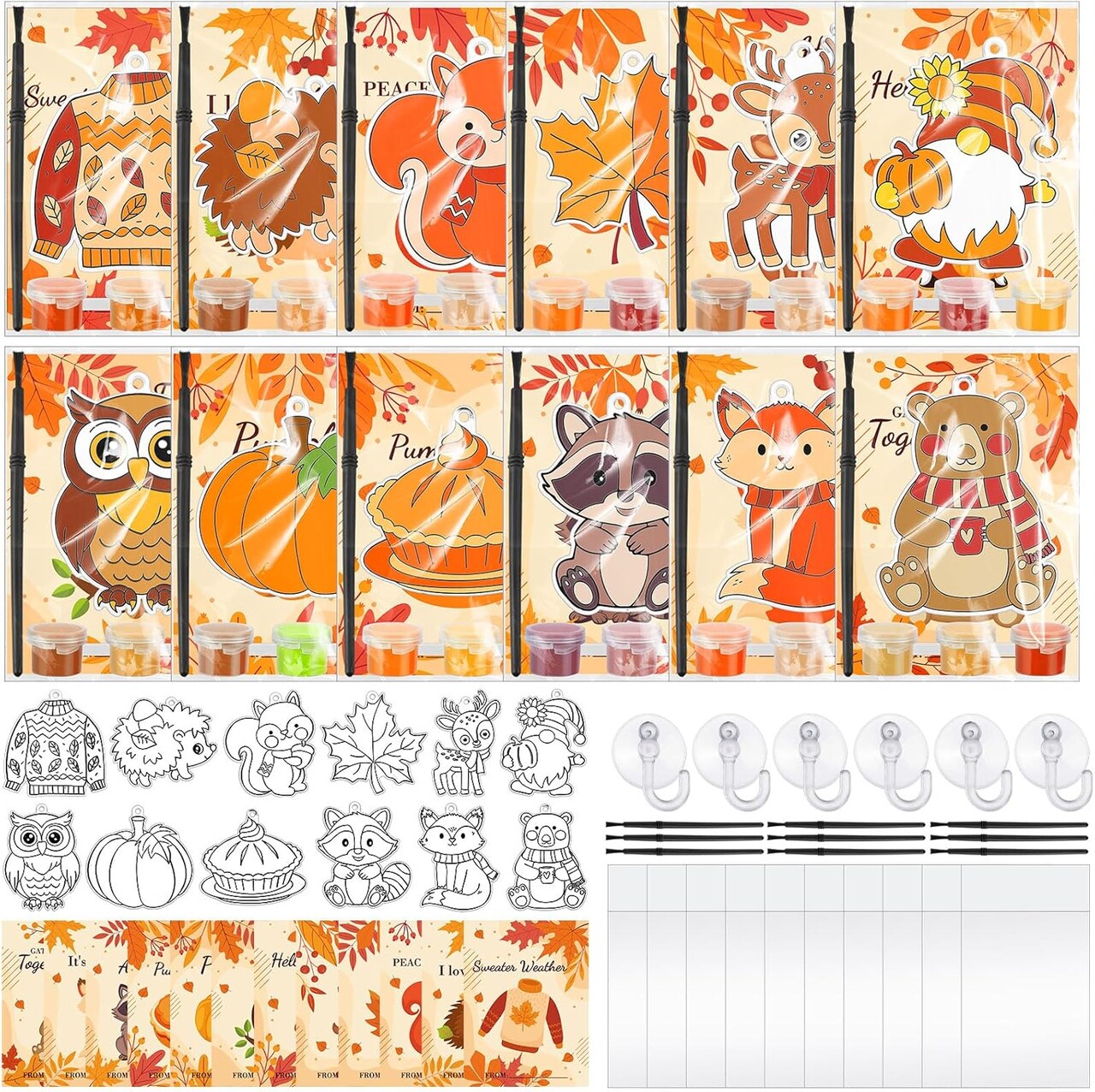 24 Sets Fall Thanksgiving Suncatchers Ornaments Decorations DIY (Multicolor) 9.84 x 5.91 x 3.54 inches